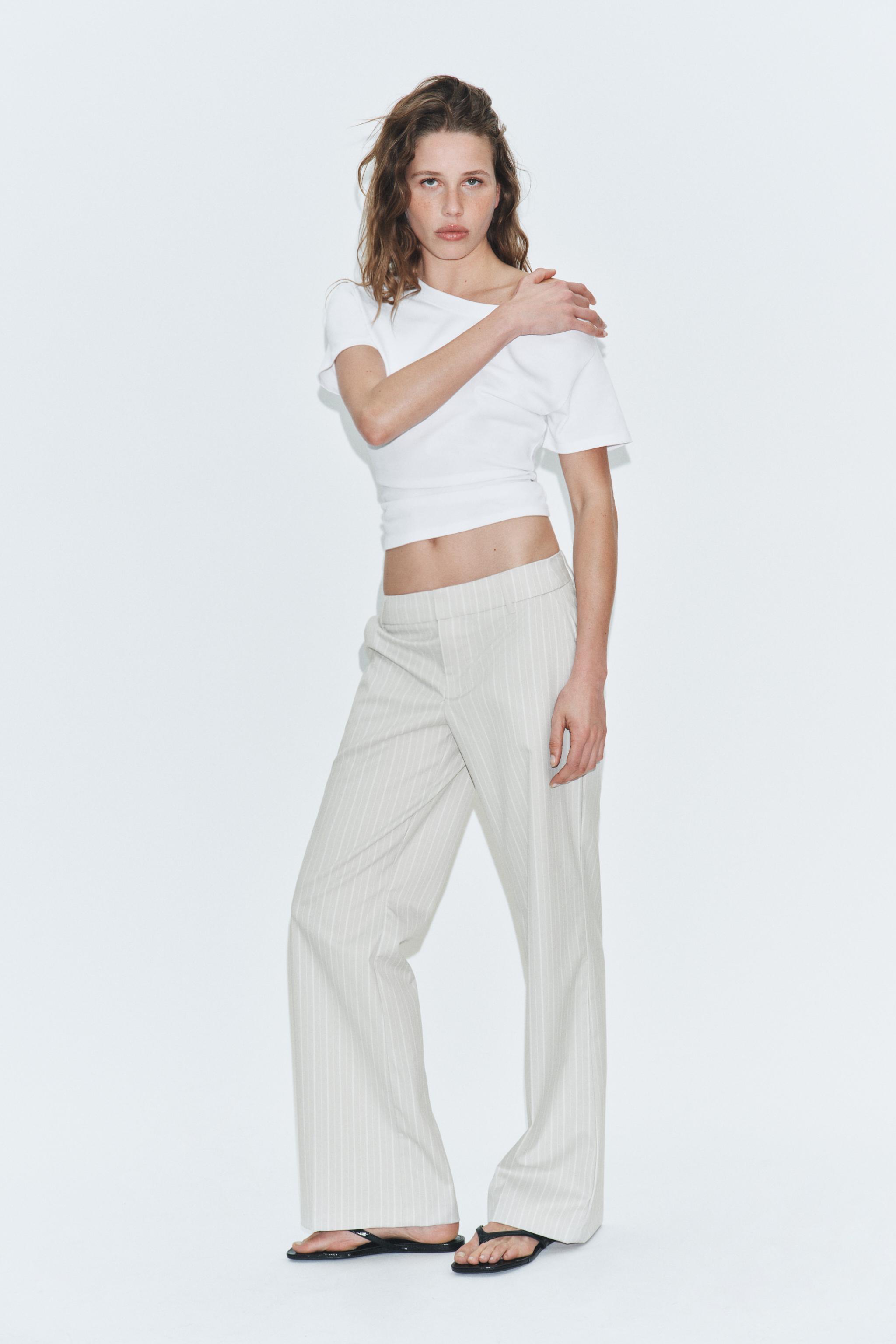 LOW-RISE STRIPED STRAIGHT LEG PANTS